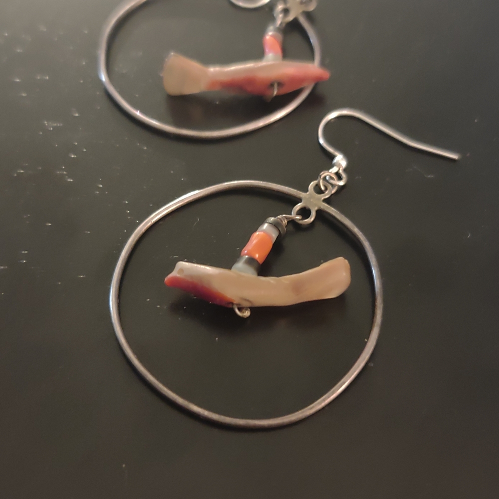 Elegant Silver and Red Hoop Earrings